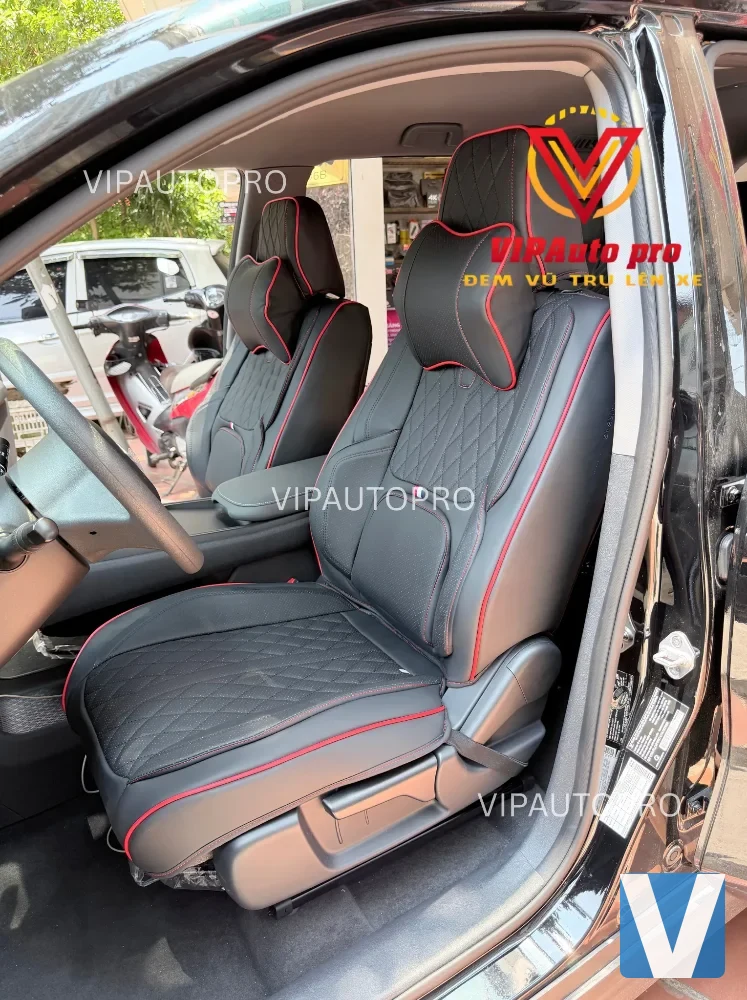 Áo Ghế Da Nappa Phom 12D Vân Trám Kim Cương – Bảo Hành 2 Năm – Đen chỉ đỏ (C19)