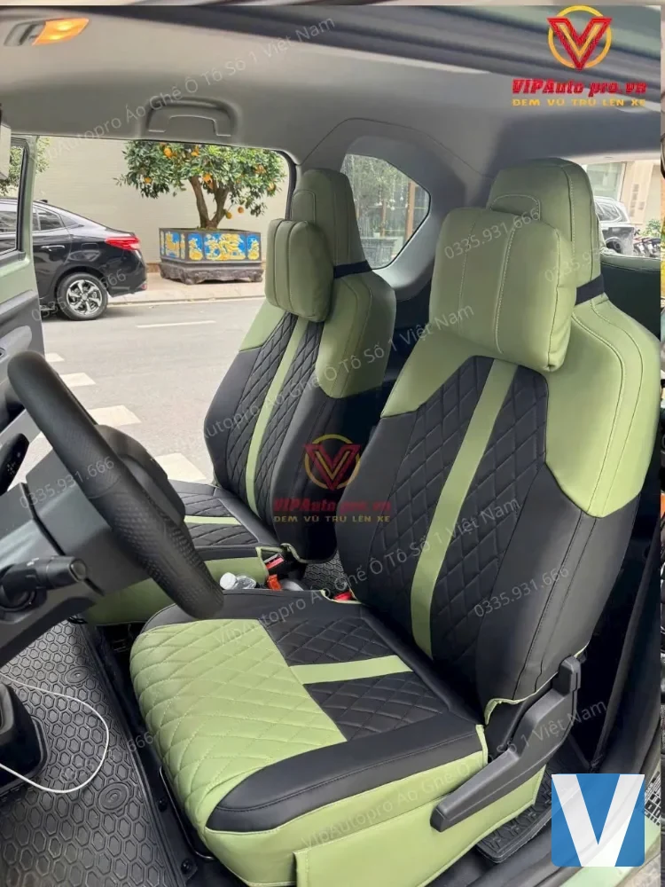 Áo ghế da Nappa VinFast VF3 – Xanh rêu đen (V16)